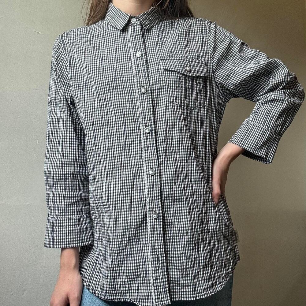 Vintage Woolrich Black White Gingham Button Down Top Small